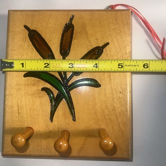 Wood Key Holder Cattails Entryway Wooden Pegs - Picture 7 of 10